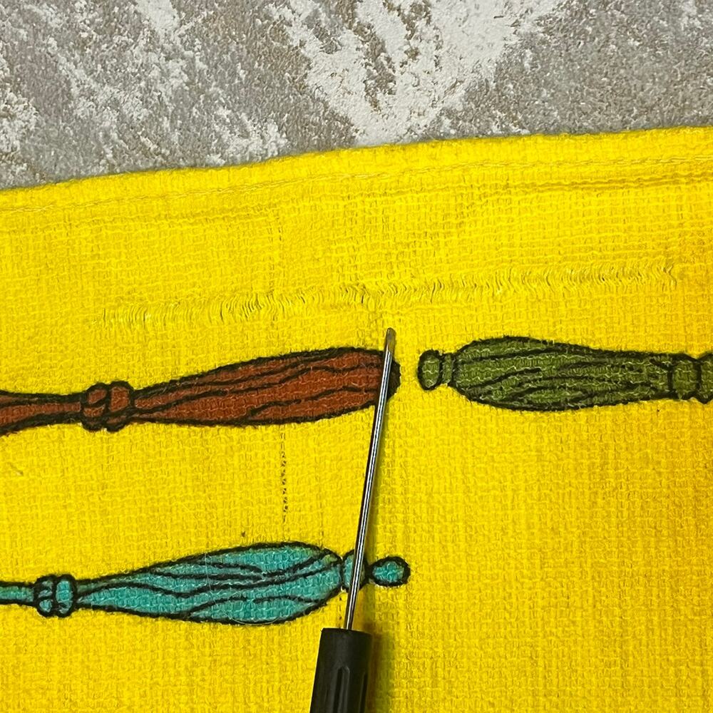 Vintage Parisian Prints Kitchen Tea Towel 1960s-70s Yellow Cotton Nylon Retro - Picture 10 of 12